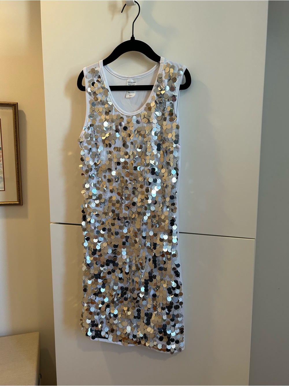 Stars Dancewear White Sequin Sleeveless Shift Dress - Small
